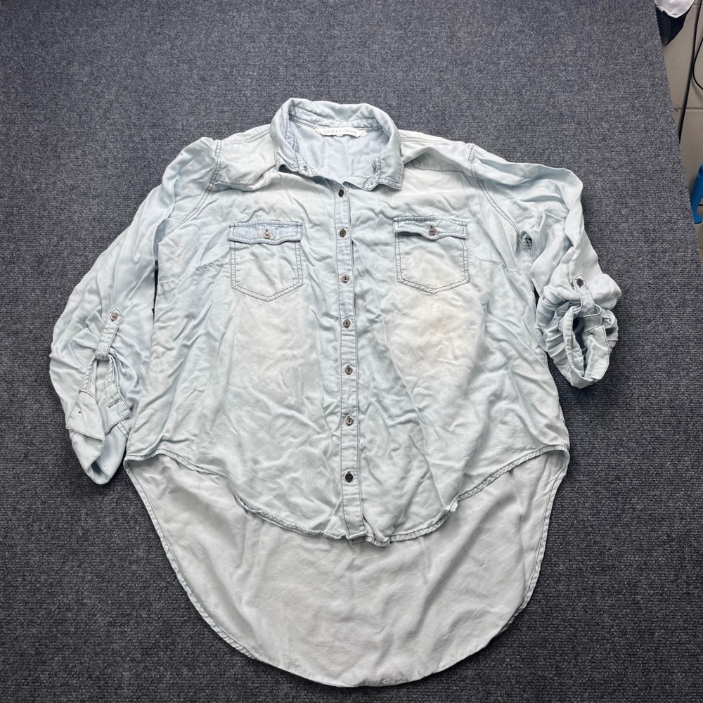 LOVE 8 for Versona Lyocell Chambray Button Down Light Wash High Low Shirt